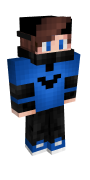 A custom Minecraft skin with a blue hoodie and Nightwing bird logo